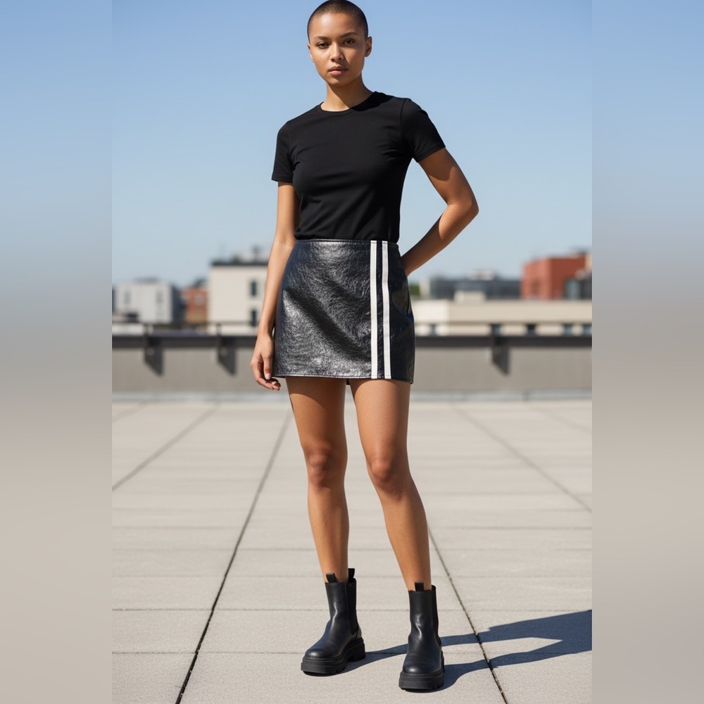 Isalis‎ Vinyl Stripe Mini Skirt M Black
